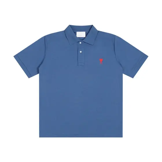 Ami Paris De Coeur Embroidered Polo Shirt - Gray Blue