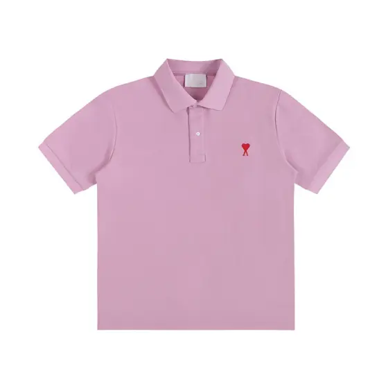Ami Paris De Coeur Embroidered Polo Shirt - Pink