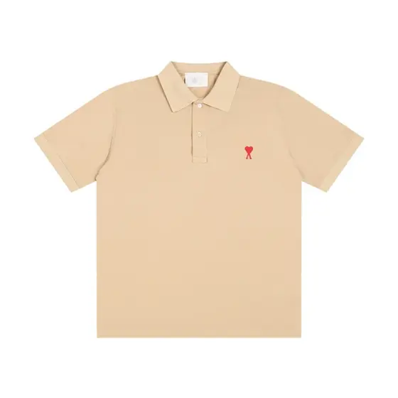 Ami Paris De Coeur Embroidered Polo Shirt - Khaki
