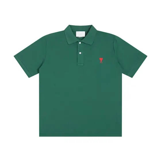 Ami Paris De Coeur Embroidered Polo Shirt - Forest Green