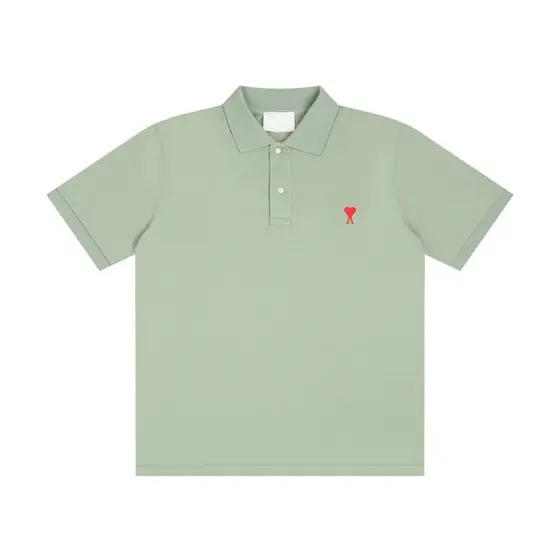 Ami Paris De Coeur Embroidered Polo Shirt - light green