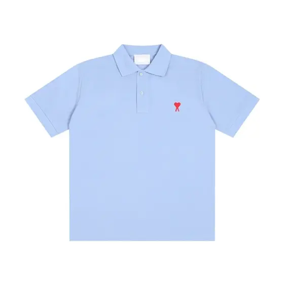 Ami Paris De Coeur Embroidered Polo Shirt - sky blue