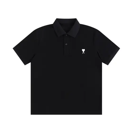 Ami Paris De Coeur Embroidered Polo Shirt - Black