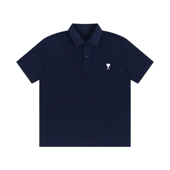 Ami Paris De Coeur Embroidered Polo Shirt - Navy