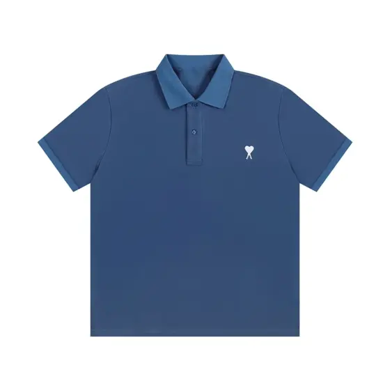 Ami Paris De Coeur Embroidered Polo Shirt - Gray Blue