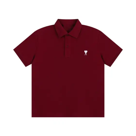 Ami Paris De Coeur Embroidered Polo Shirt - Anchor Red