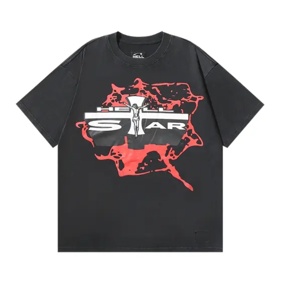 Hellstar Star Red Abstract T-Shirt - Black