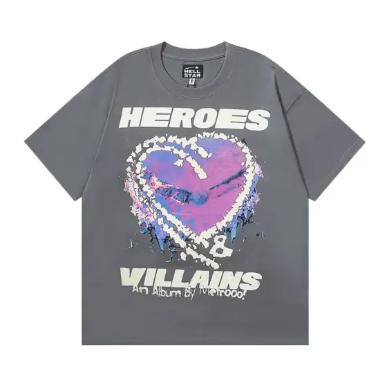 Hellstar Heroes Villains Heart T-Shirt - Grey