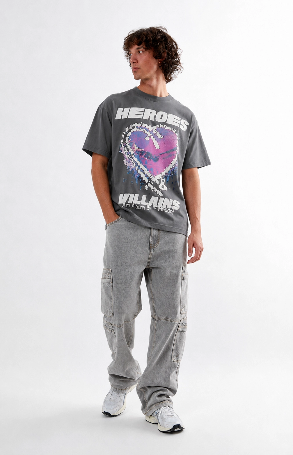 Hellstar Heroes Villains Heart T-Shirt - Grey