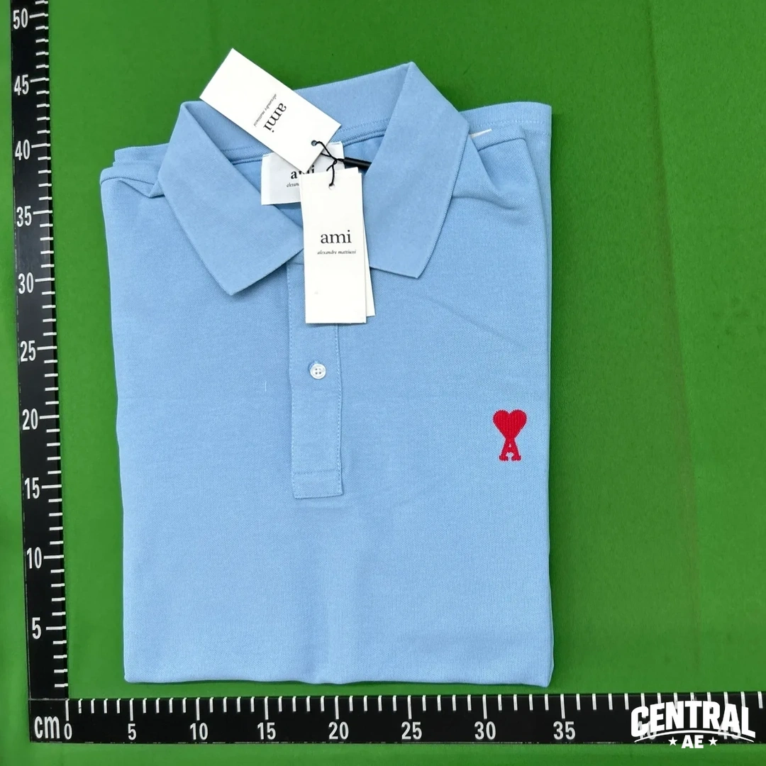 Ami Paris De Coeur Embroidered Polo Shirt - sky blue