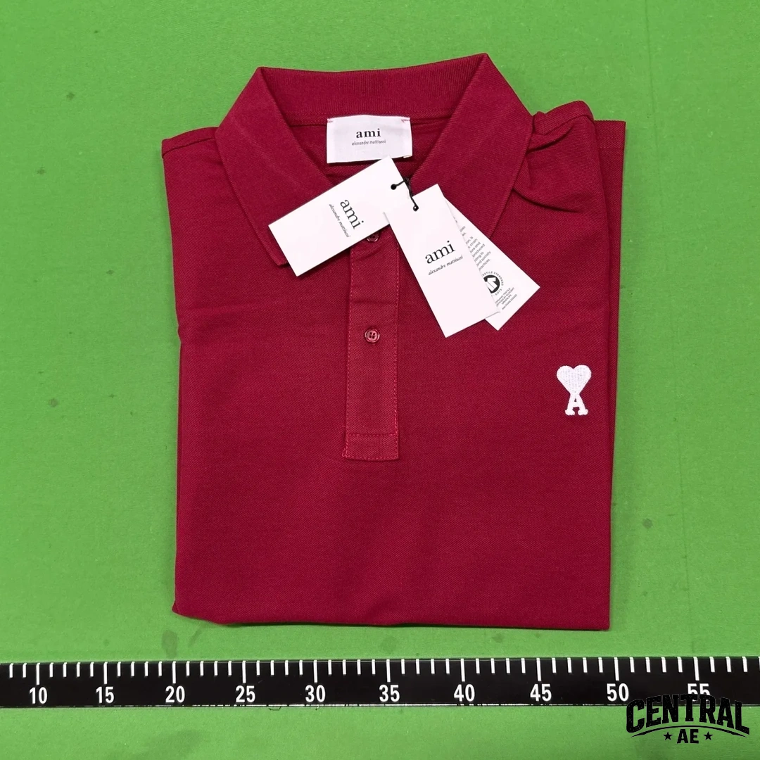 Ami Paris De Coeur Embroidered Polo Shirt - Anchor Red