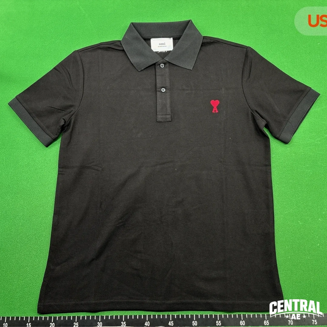 Ami Paris De Coeur Embroidered Polo Shirt - Black