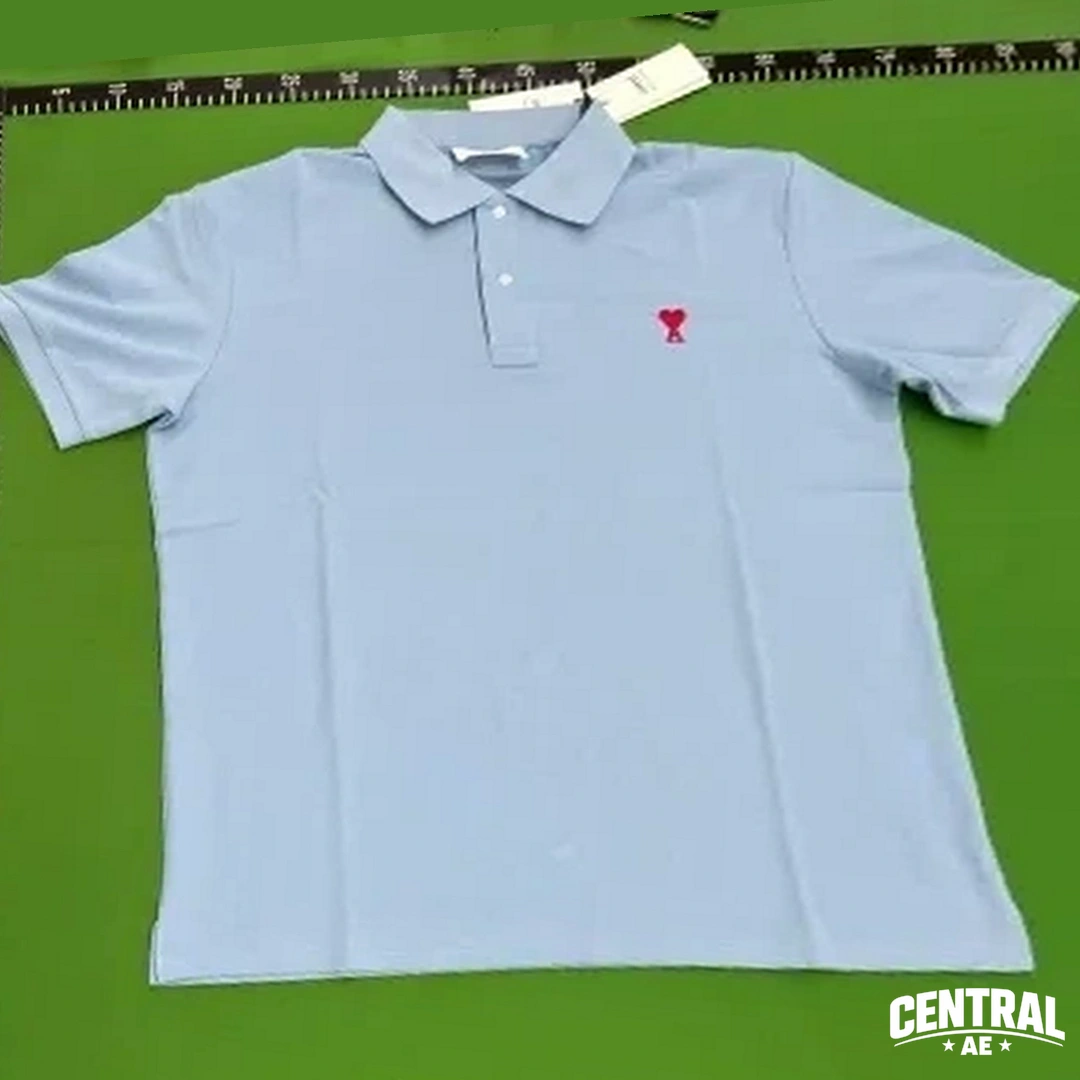 Ami Paris De Coeur Embroidered Polo Shirt - sky blue