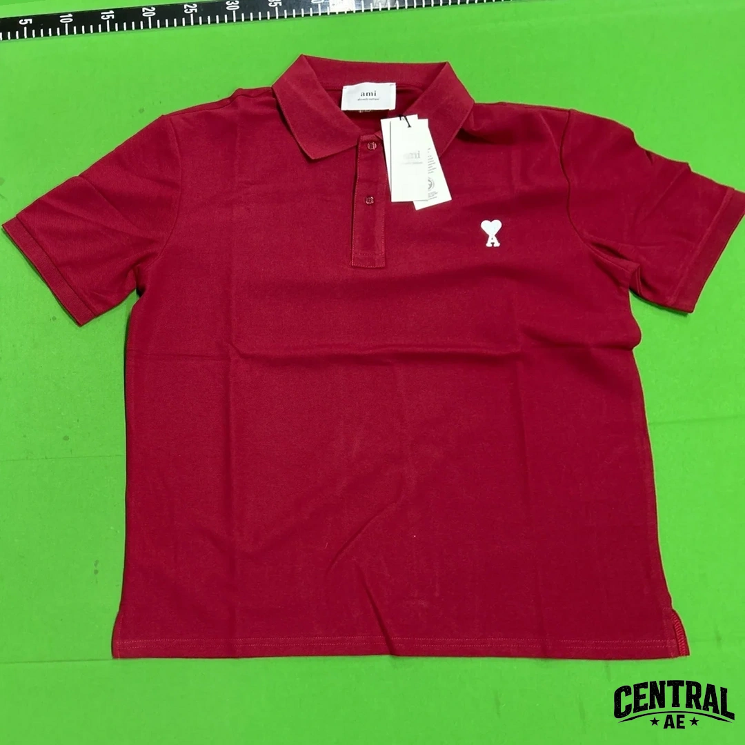 Ami Paris De Coeur Embroidered Polo Shirt - Anchor Red