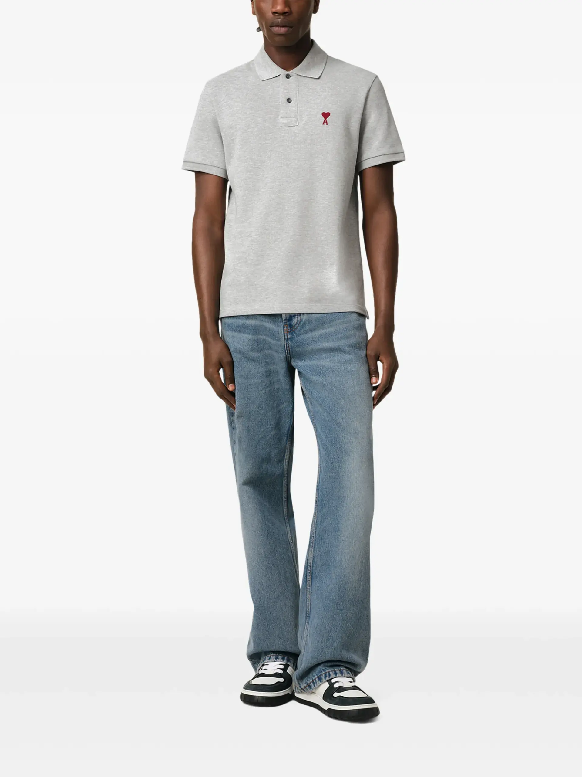 Ami Paris De Coeur Embroidered Polo Shirt - Gray