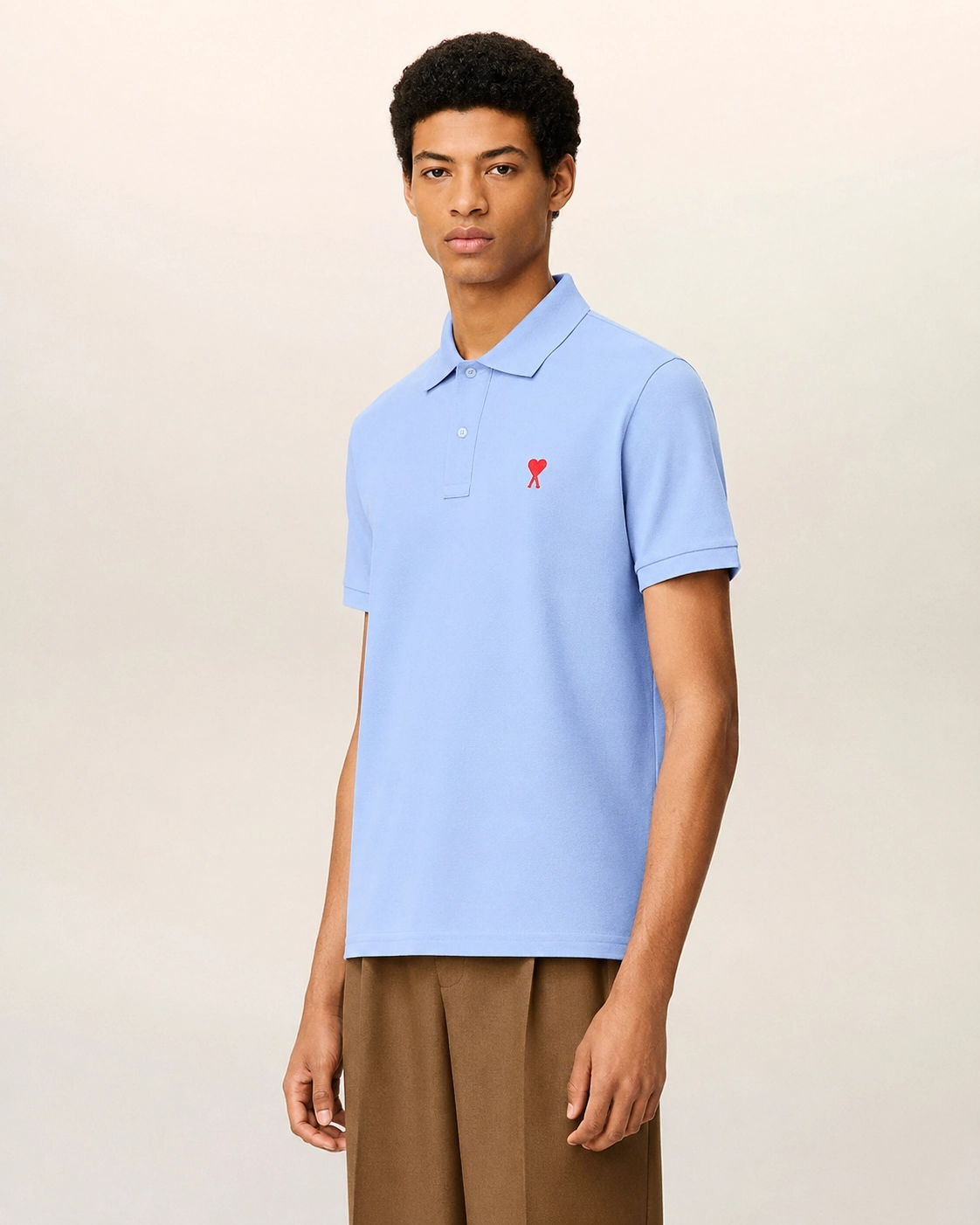 Ami Paris De Coeur Embroidered Polo Shirt - sky blue