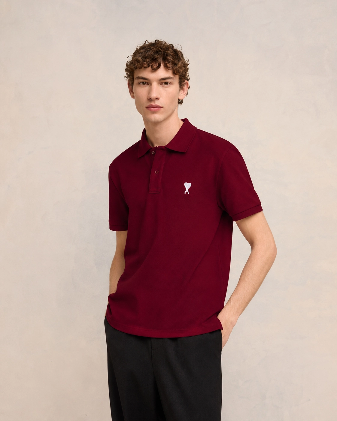 Ami Paris De Coeur Embroidered Polo Shirt - Anchor Red