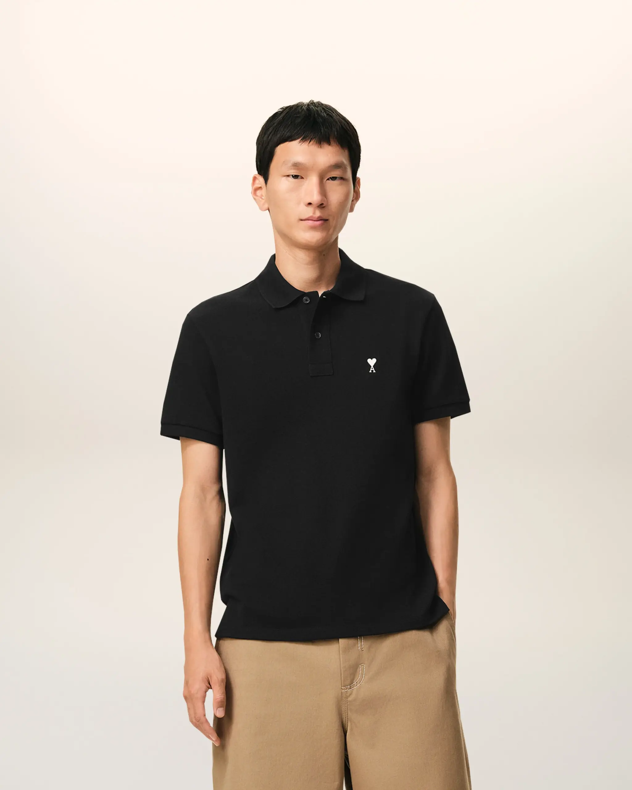 Ami Paris De Coeur Embroidered Polo Shirt - Black