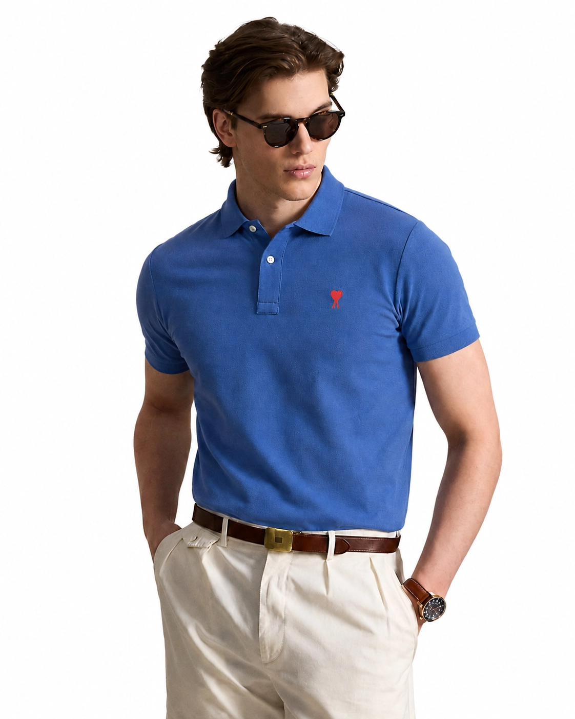 Ami Paris De Coeur Embroidered Polo Shirt - Gray Blue