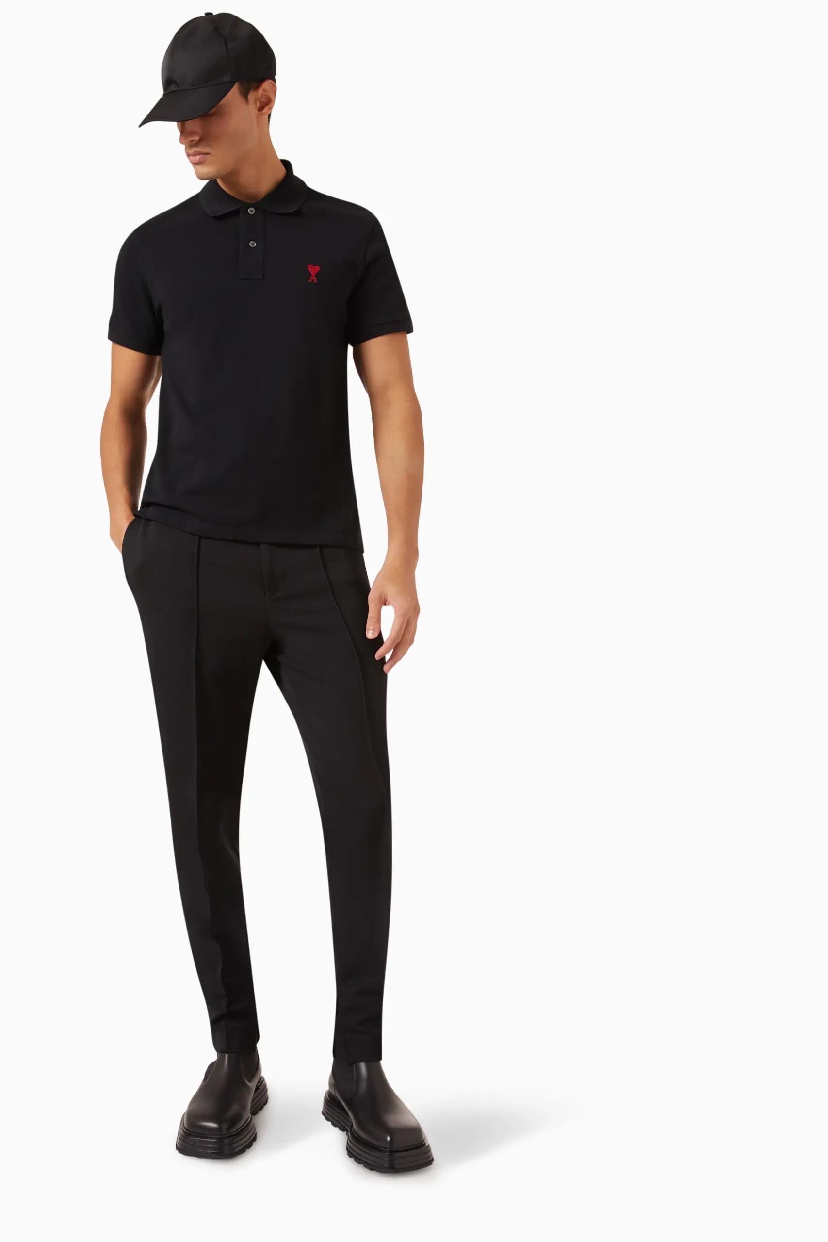 Ami Paris De Coeur Embroidered Polo Shirt - Black