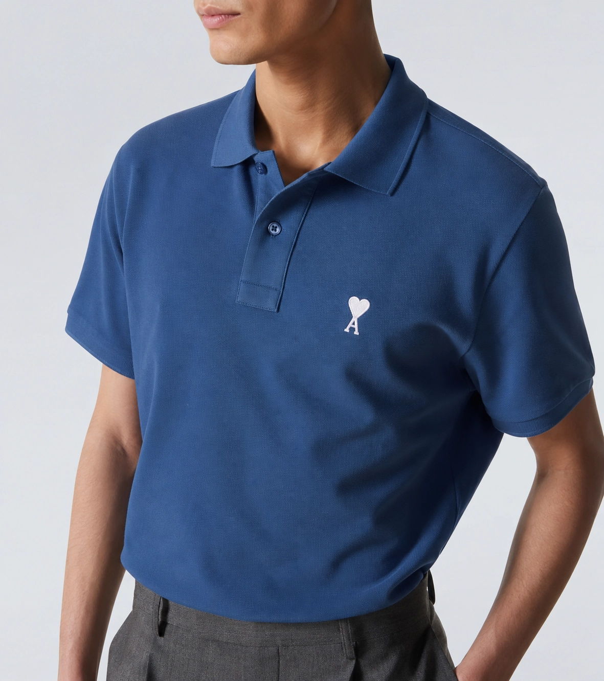 Ami Paris De Coeur Embroidered Polo Shirt - Gray Blue