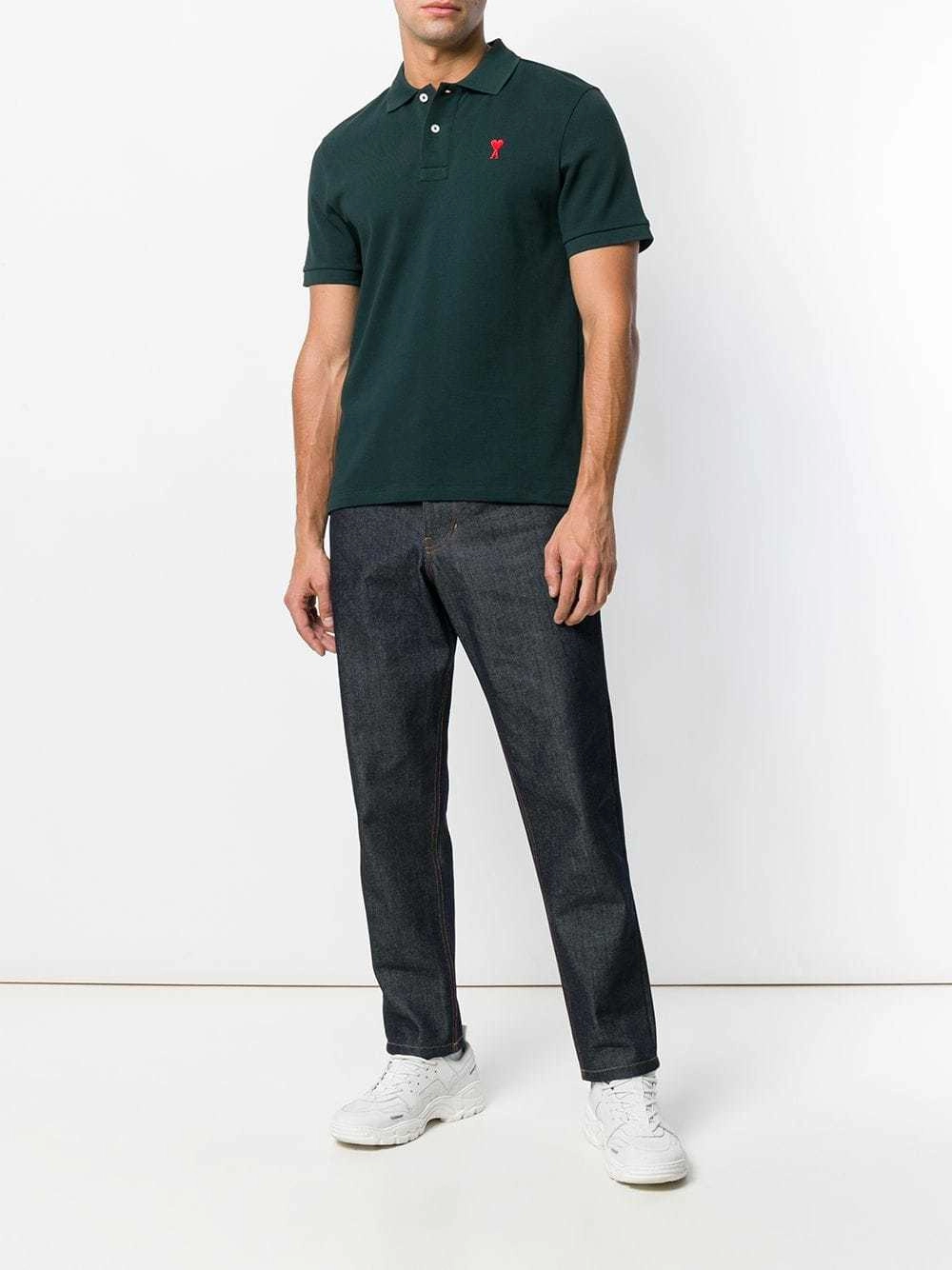 Ami Paris De Coeur Embroidered Polo Shirt - Forest Green