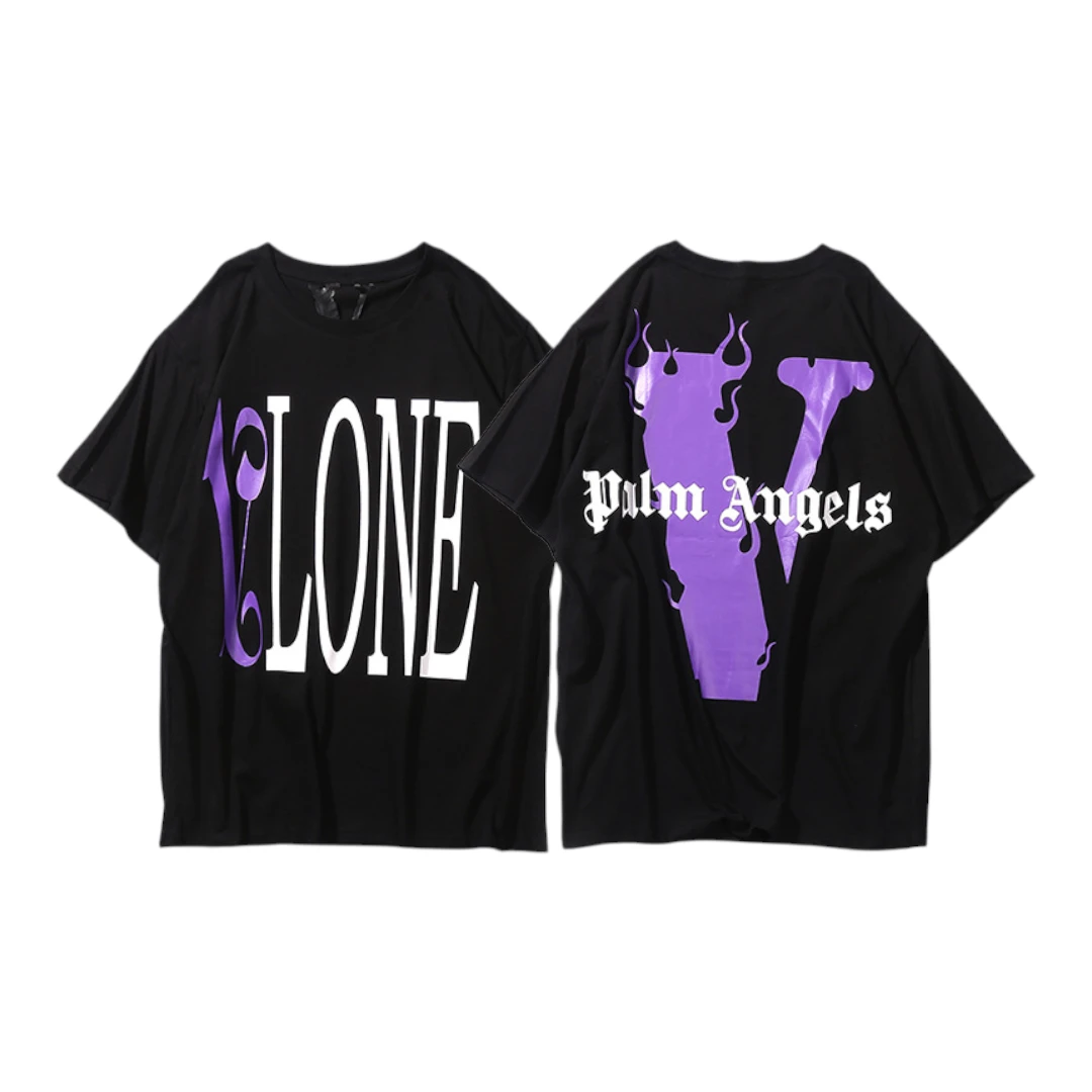 VLONE Palm Angels Purple Flame V T-Shirt - Black
