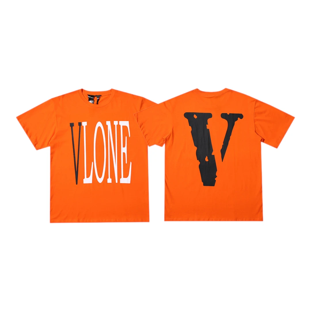 VLONE Black V Logo T-Shirt - Orange