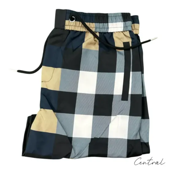 Burberry Navy Oversized Check Swim Shorts - Image 3