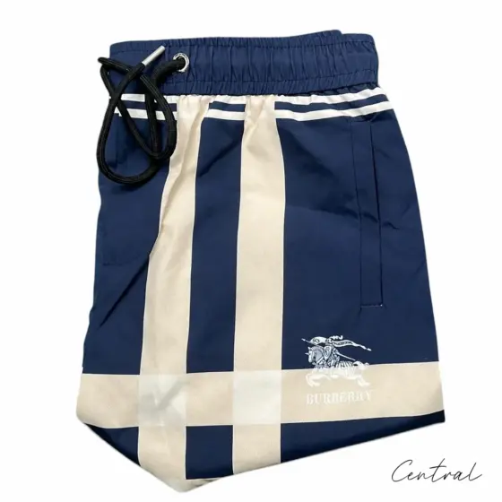 Burberry Navy & Cream Stripe Swim Shorts - Image 3