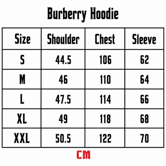 Burberry Full-Zip Hoodie - Dark Blue - Size Chart