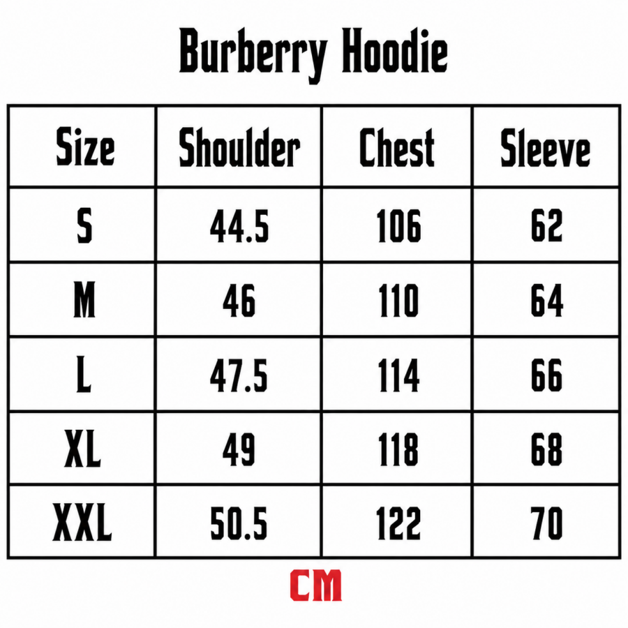 Burberry Full-Zip Hoodie - Dark Blue - Size Chart