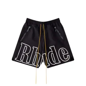 Rhude Oversized Logo Zip-Pocket Shorts - Black / White Logo