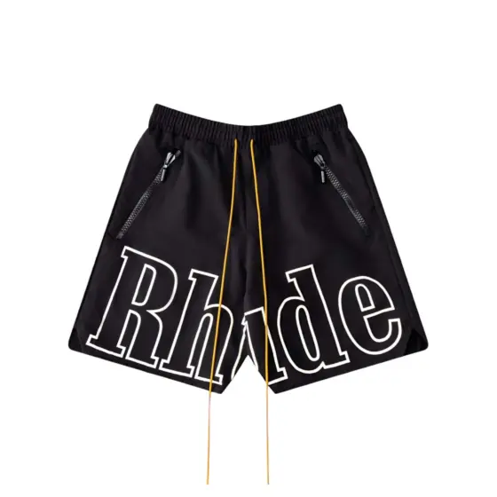 Rhude Oversized Logo Zip-Pocket Shorts - Black / White Logo
