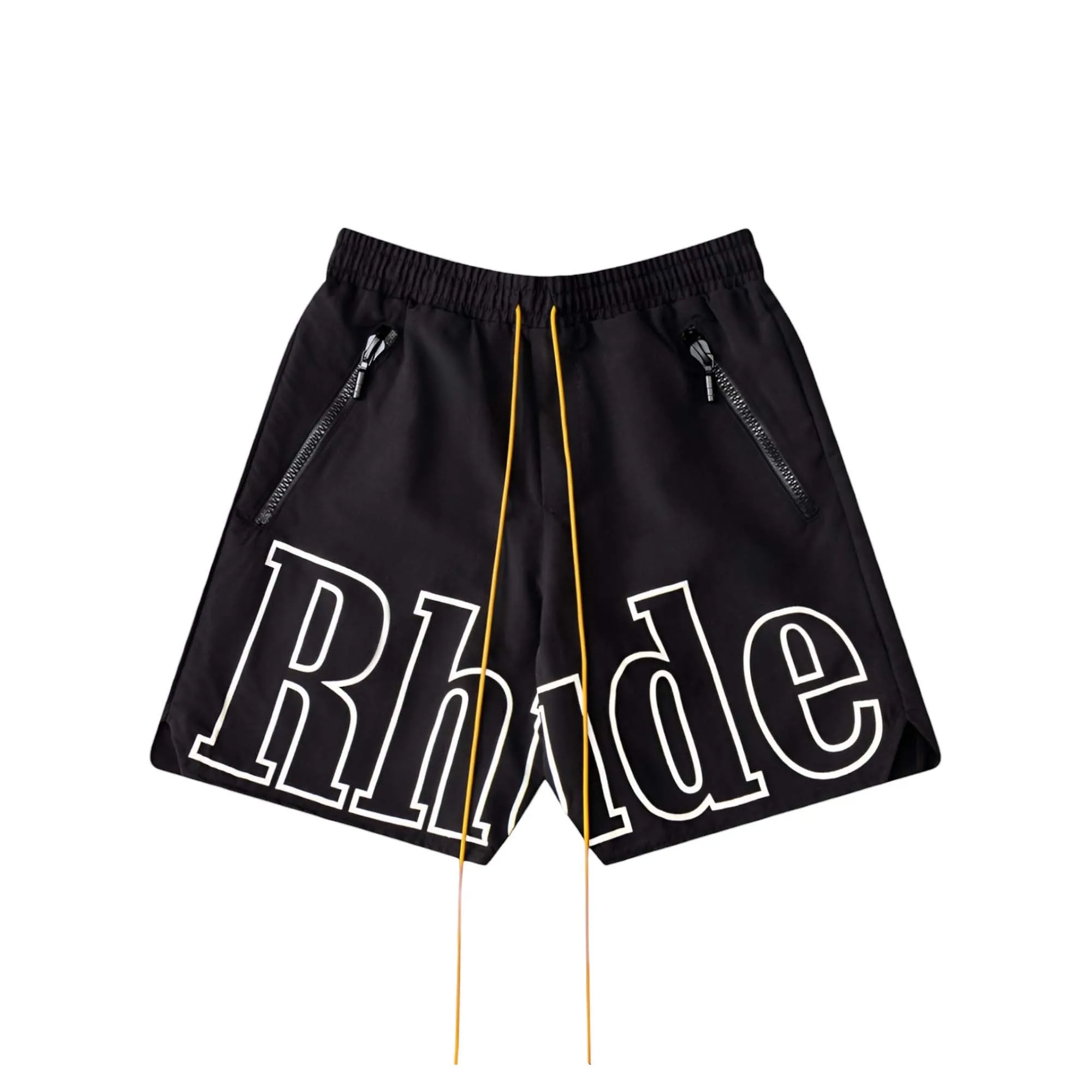 Rhude Oversized Logo Zip-Pocket Shorts - Black / White Logo
