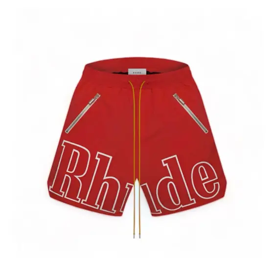 Rhude Oversized Logo Zip-Pocket Shorts - Red