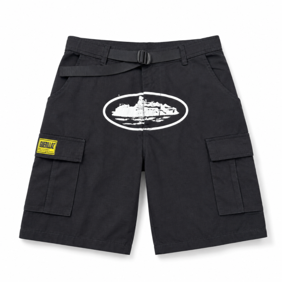 Corteiz Alcatraz Cargo Shorts - Black/White