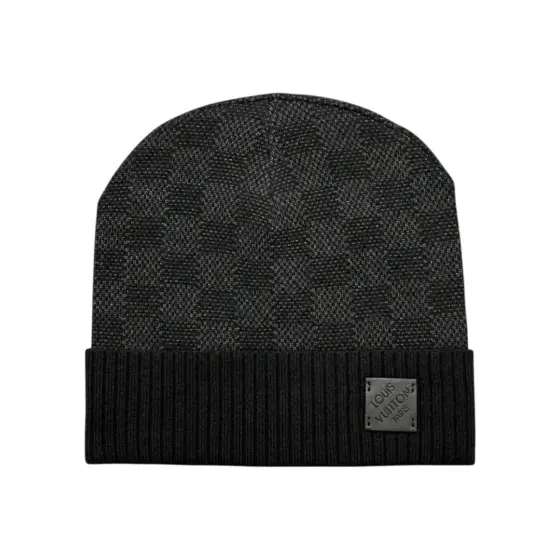LV Damier Ribbed-Cuff Beanie - Black