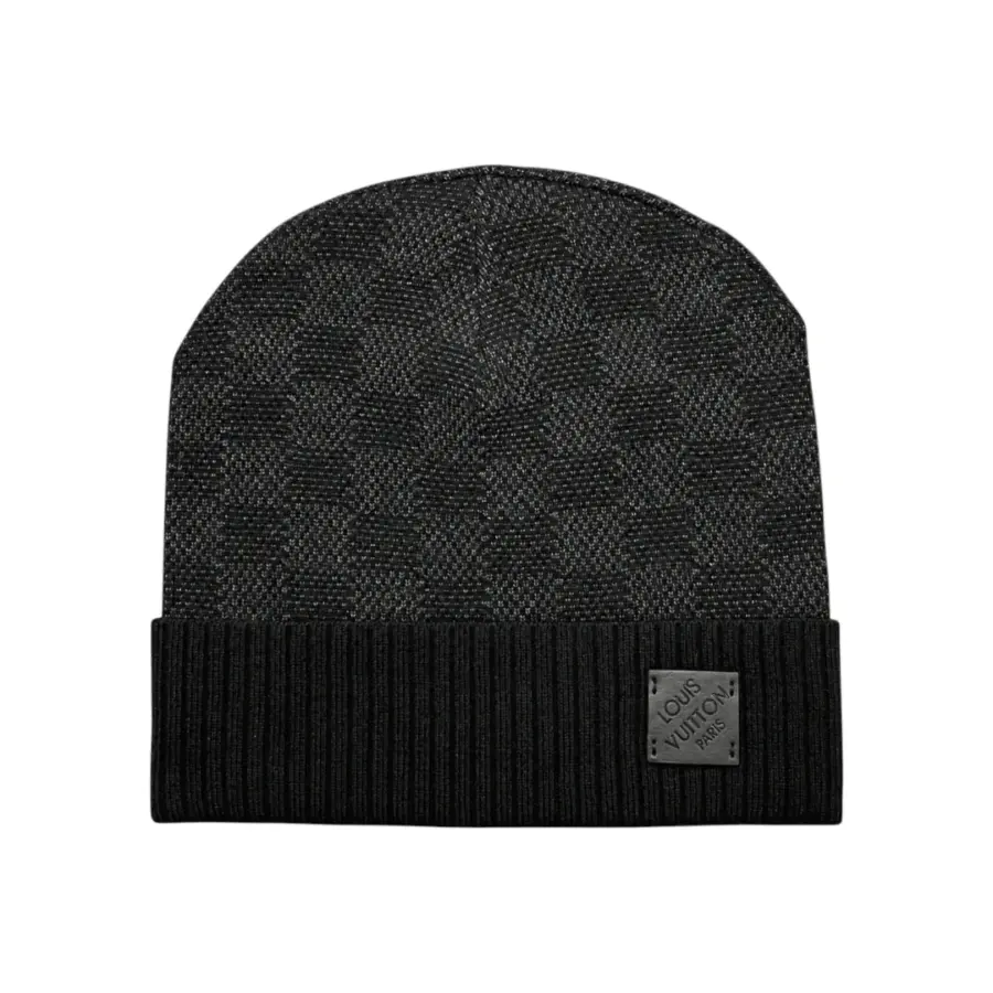 LV Damier Ribbed-Cuff Beanie - Black