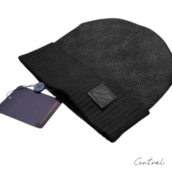 LV Damier Ribbed-Cuff Beanie - Black - Image 2