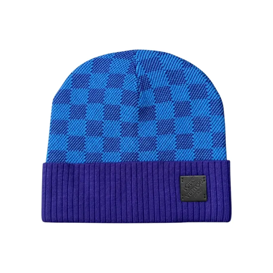 LV Damier Ribbed-Cuff Beanie - Blue