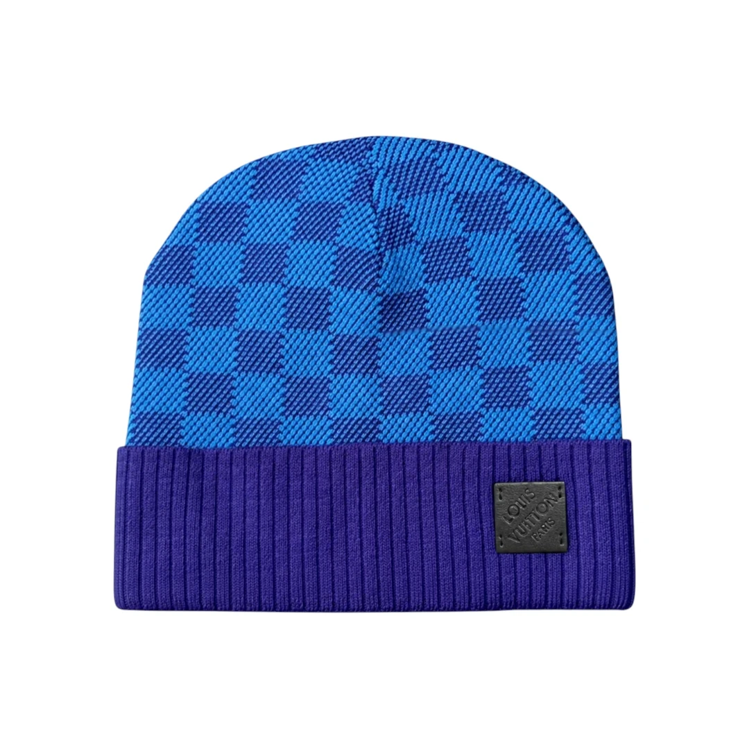 LV Damier Ribbed-Cuff Beanie - Blue