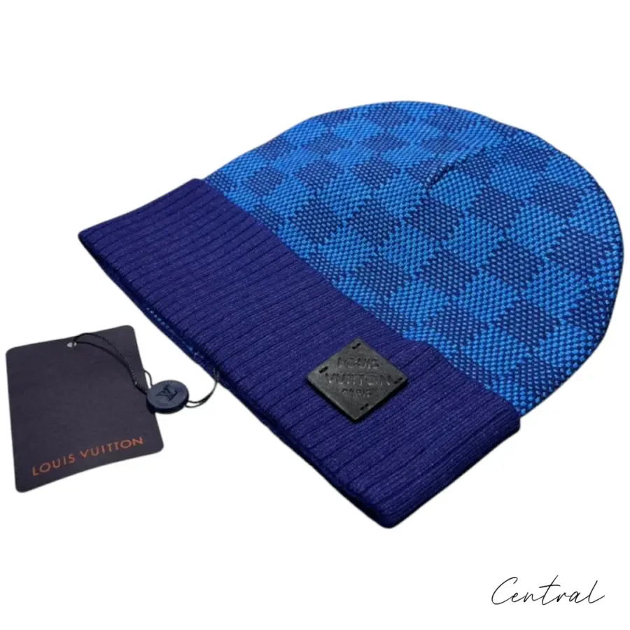 LV Damier Ribbed-Cuff Beanie - Blue - Image 3