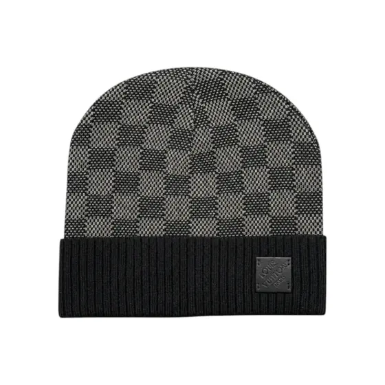 LV Damier Ribbed-Cuff Beanie - Dark Grey