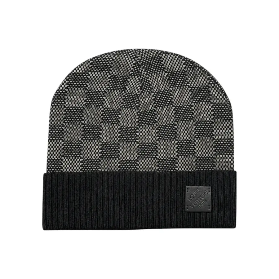 LV Damier Ribbed-Cuff Beanie - Dark Grey