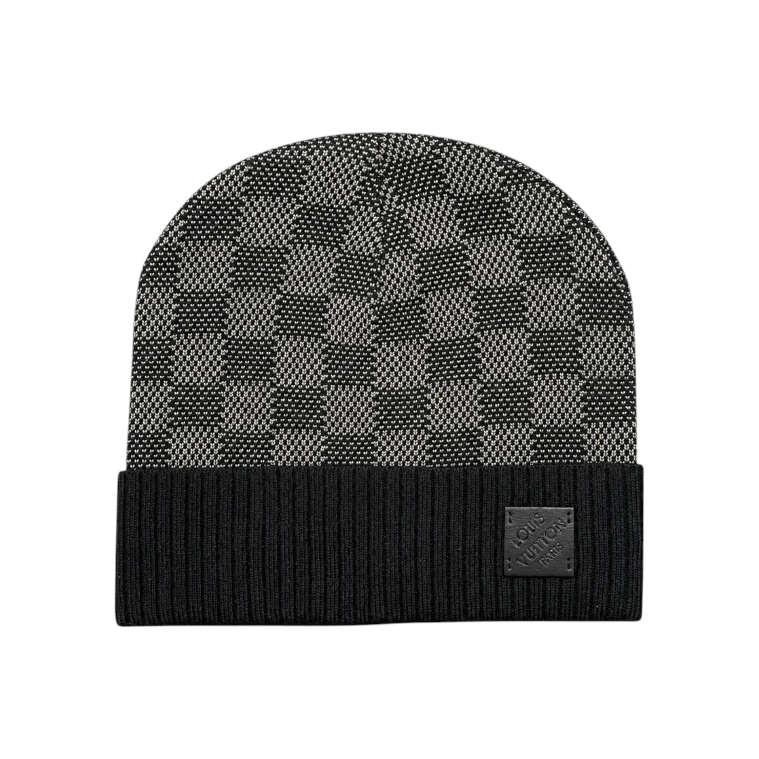 LV Damier Ribbed-Cuff Beanie - Dark Grey