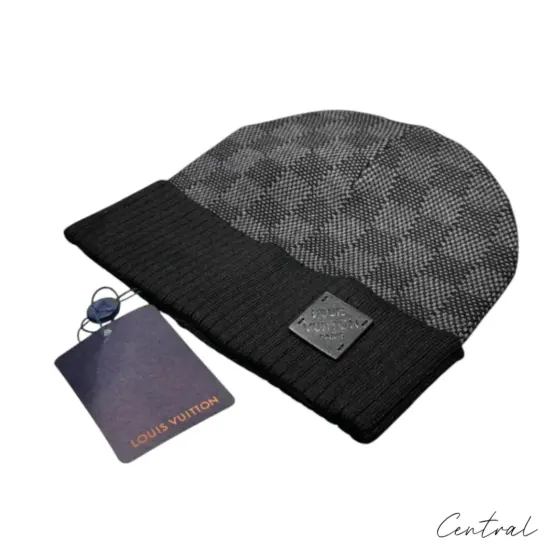 LV Damier Ribbed-Cuff Beanie - Dark Grey - Image 3