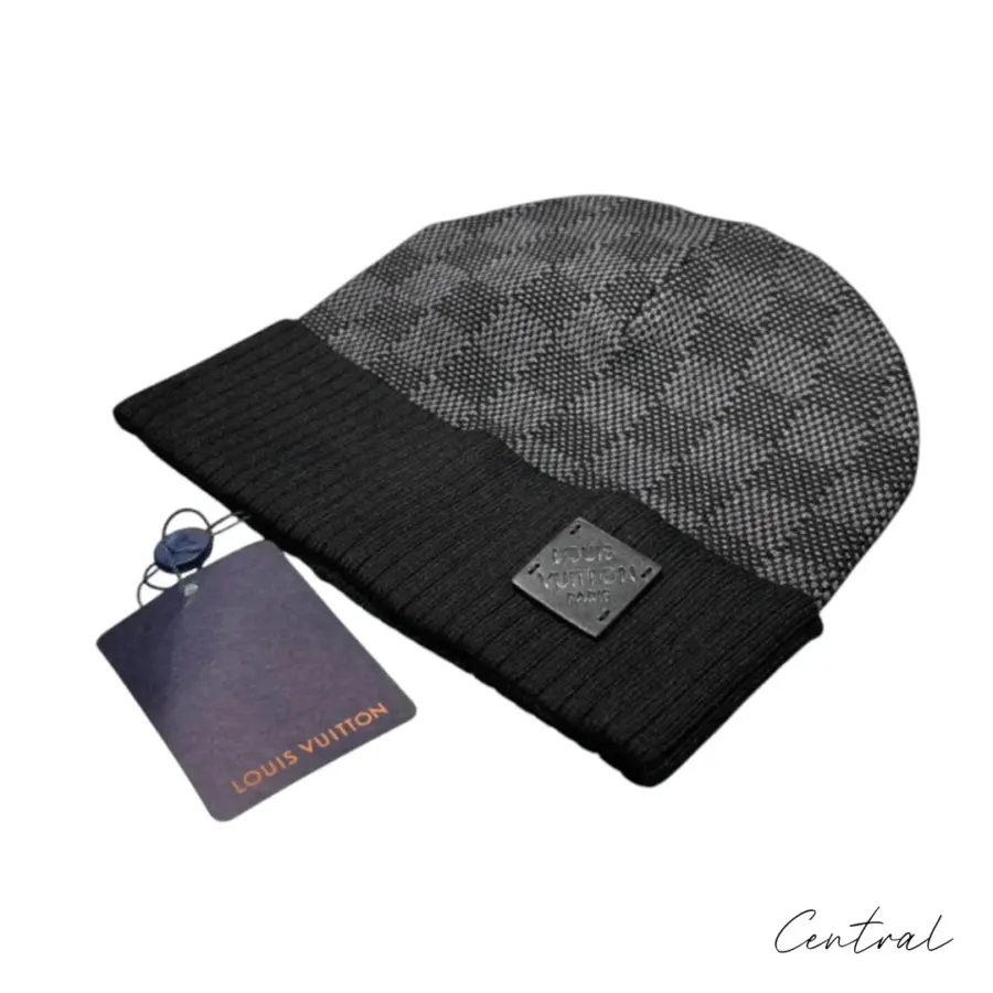 LV Damier Ribbed-Cuff Beanie - Dark Grey - Image 3