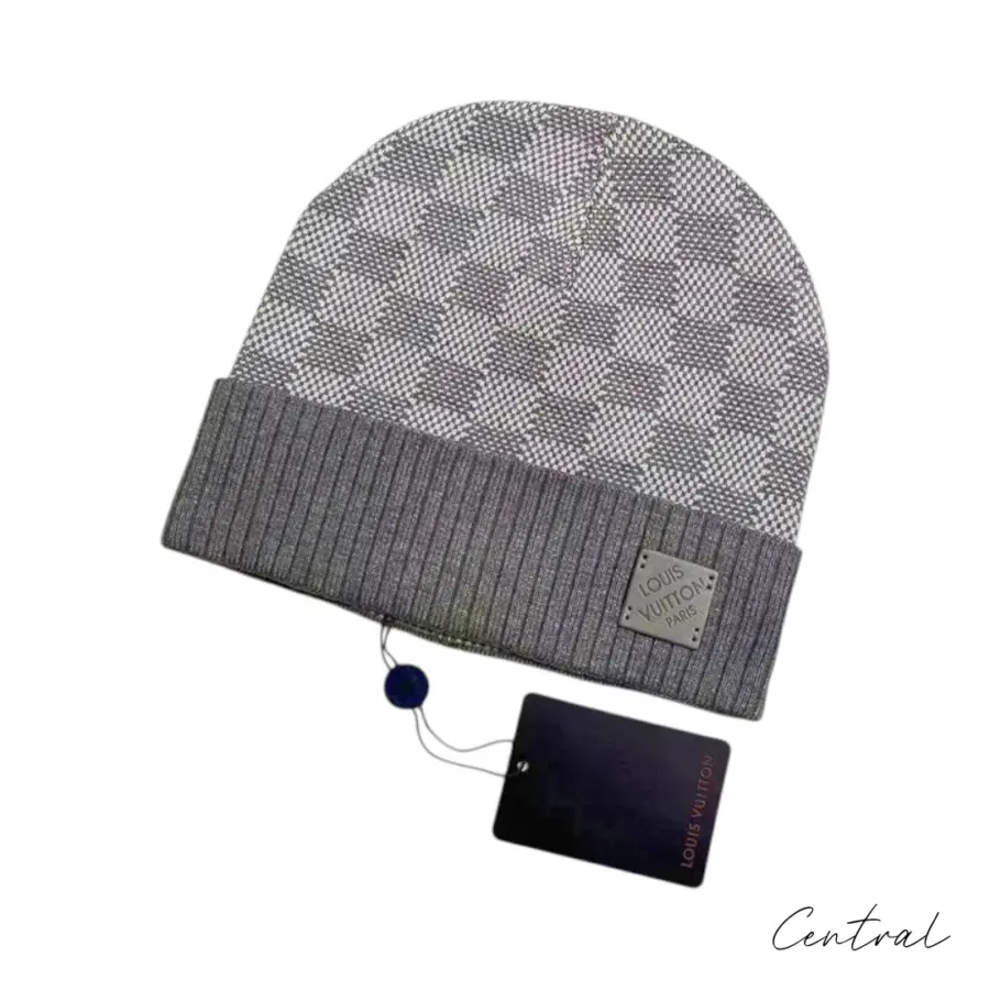 LV Damier Ribbed-Cuff Beanie - Light Grey - Image 3