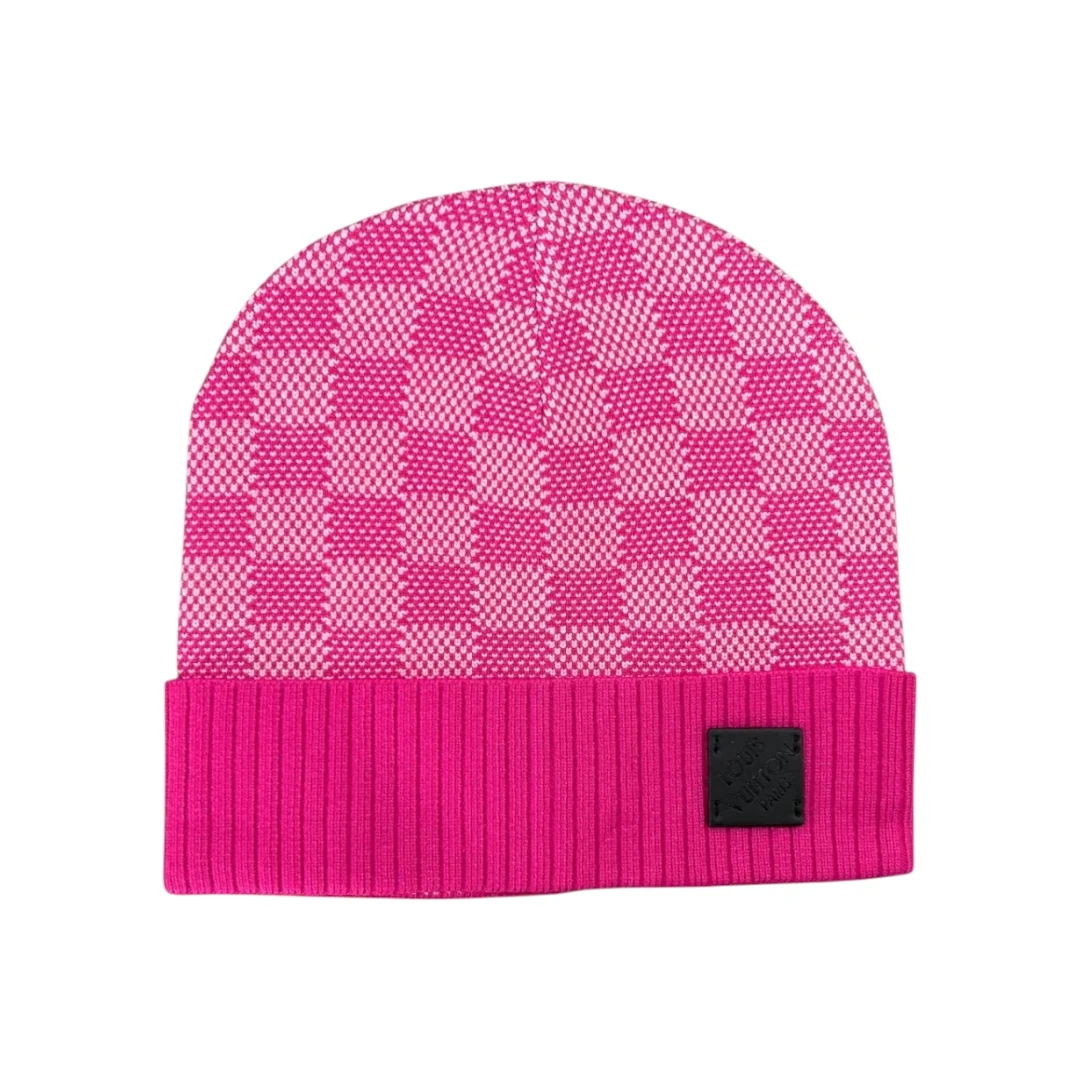 LV Damier Ribbed-Cuff Beanie - Pink